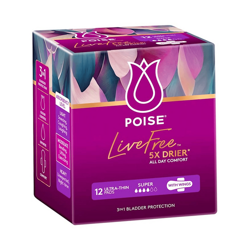 Poise Pad Adultcare Poise Livefree Super Wing 12 Pack