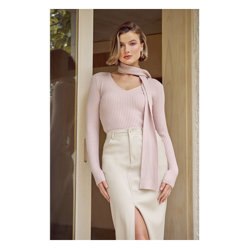 V Neckline Knit Top with Scarf Detail (SKN861)