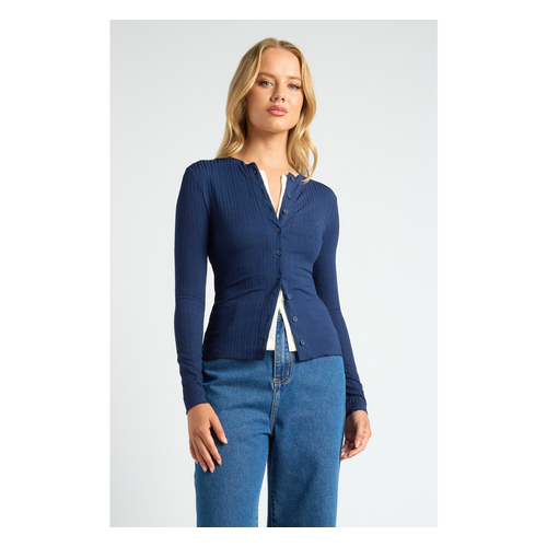 Contrast Detail Button up Textured Jersey Top (WTO643B)