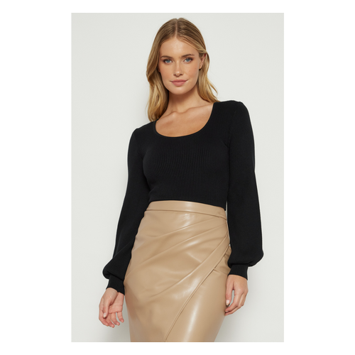 Scoop Neckline Bubble Sleeves Knit Top (WKN474)