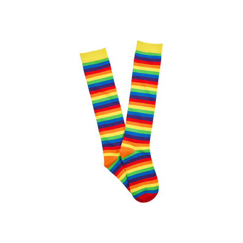 Womens Fine Cotton Knee High Fashion Socks - Rainbow Stripes pairs