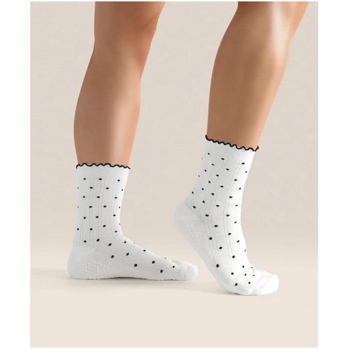 MoveActive Crew Grip Socks - White Polka Ruffle