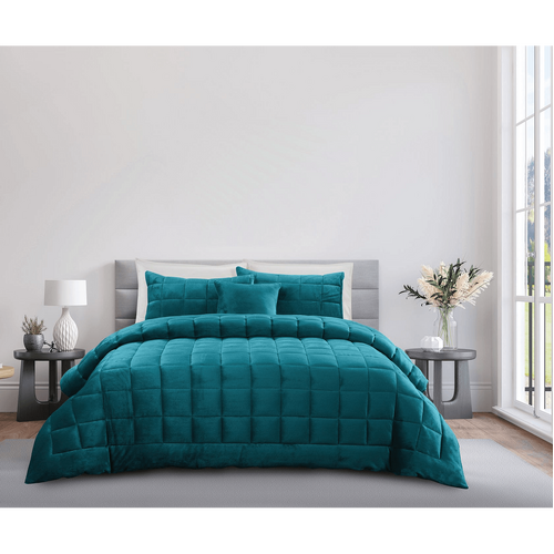 Affiniti Living Deluxe Faux Fur Comforter Set - Teal - Odyssey