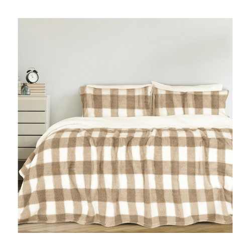 Affiniti Living Lawson Sherpa Check - Birch Comforter Set - Odyssey