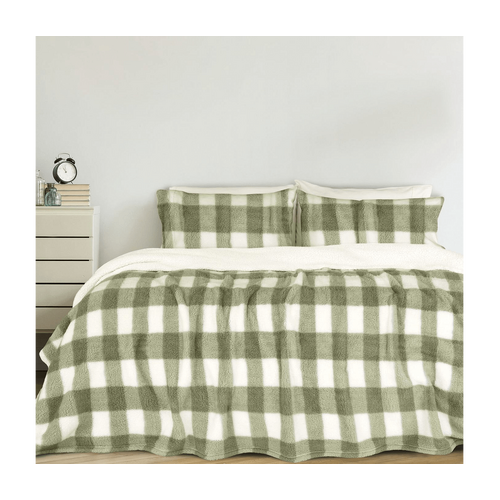 Affiniti Living Lawson Sherpa Check - Sage - Green Comforter Set - Odyssey