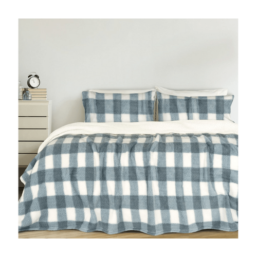 Affiniti Living Lawson Sherpa Check - Storm - Blue Comforter Set - Odyssey