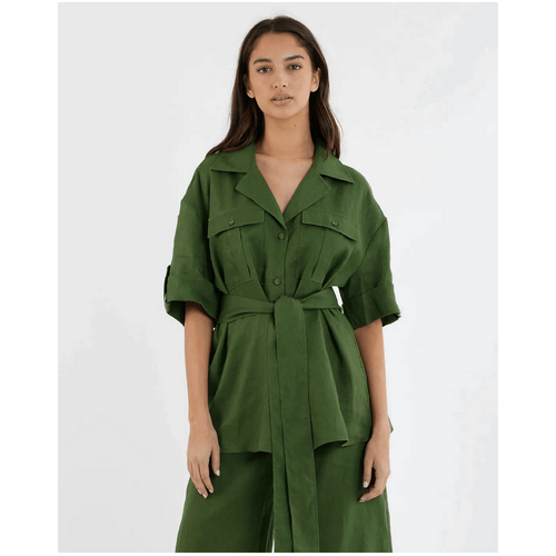 Amelius Jade Oversized Linen Shirt - Verdant