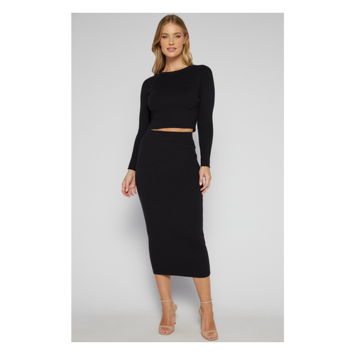 Fitted Knit Set with Crop Top &amp; Midi Skirt (SKN358)