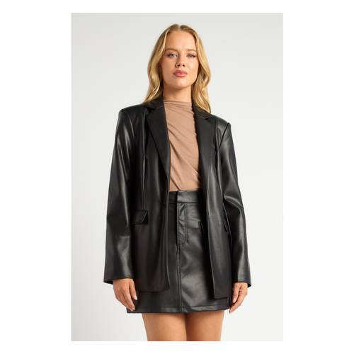 Faux Leather Blazer with Flap Pocket Details (WJT250B)