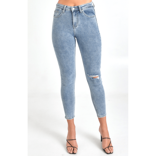 High Waisted Skinny Jeans with Knee Rip (SDM109)