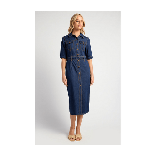 Contrast Stitching Button Up Denim Dress (SDM135)
