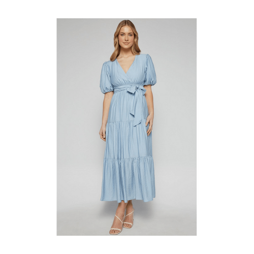 Textured Bubble Sleeve Maxi Dress with Tiered Hem (SDR1253A)