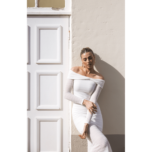 Textured Jersey Twist Detail Off Shoulder Midi dress (SDR1553B)