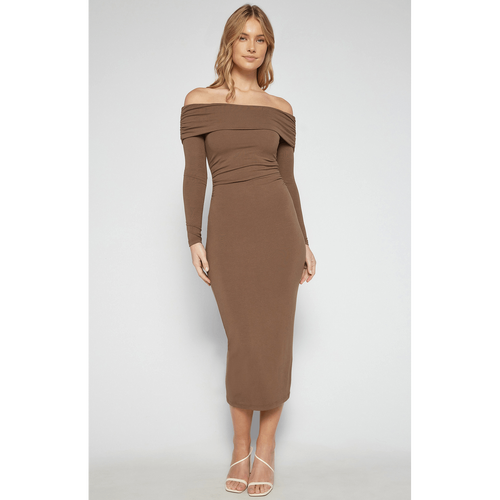 Off ShoulderJersey Midi Dress with Ruche Details (SDR1599B)