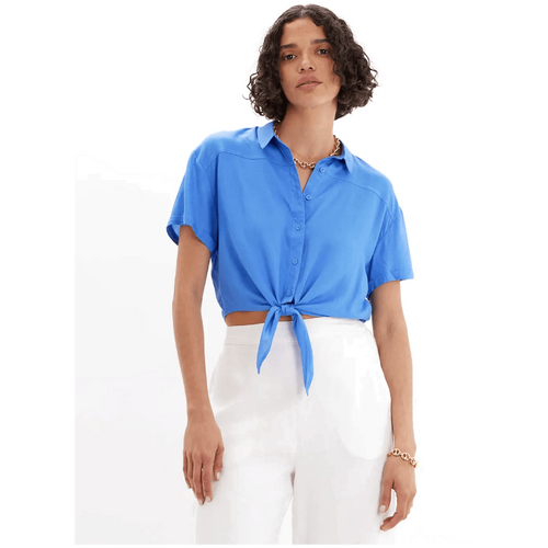 Amelius Amabel Short Sleeve Crop Shirt - Blue