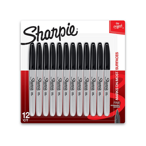 Sharpie Fine Perm Mrk Blk Pk12