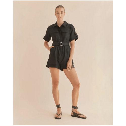 Amelius Surreal Linen Playsuit - Black