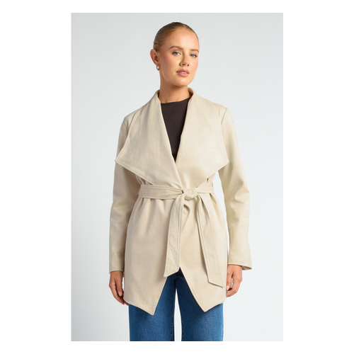 Faux Suede Waterfall Jacket With Waist Tie And Pockets (SJT409A)