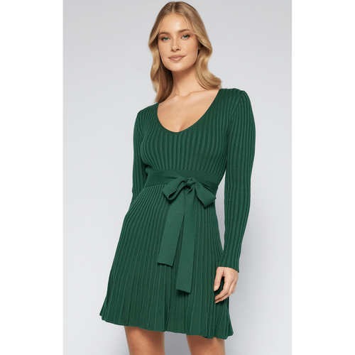 A-Line Rib Knit Dress with Belt (SKN696)