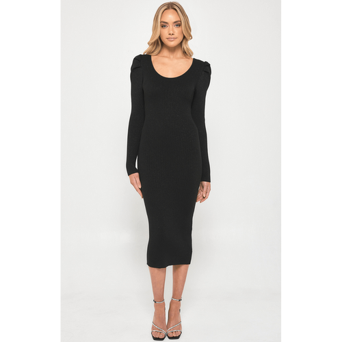 Lurex Knit Midi Dress with Gigot Sleeves (SKN717)