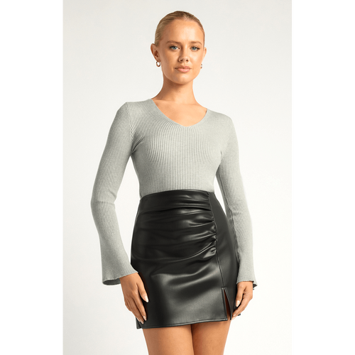 V Neckline Flare Sleeves Knit Top (SKN796)