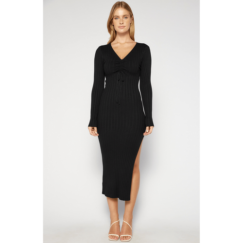 Front Drawstring Detail Knit Midi Dress (SKN804)