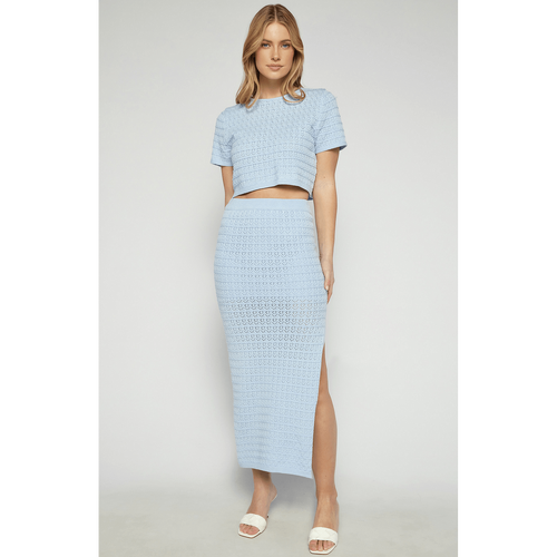 Textured Short Sleeve Knit Top and Skirt Set (SKN838)