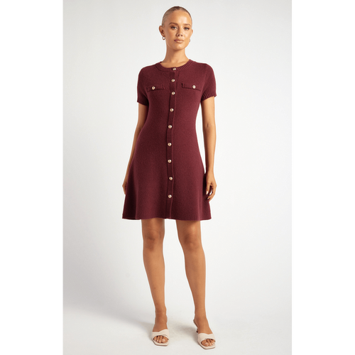 Embossed Gold Button Boucle Knit Dress (SKN894)