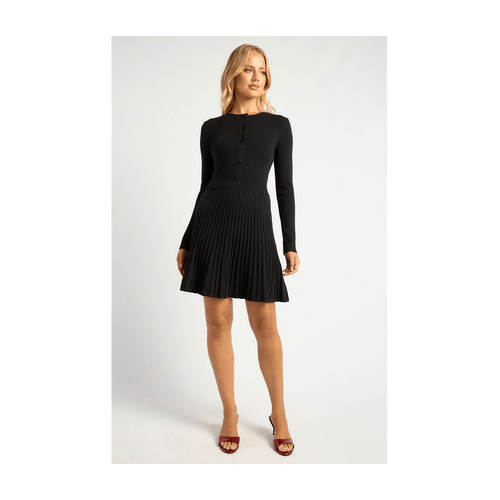 Button Up Bodice Knit Dress with A Line Hem (SKN919)