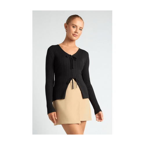 Double Tie Ribbed Knit Top with Split Detail (SKN933)