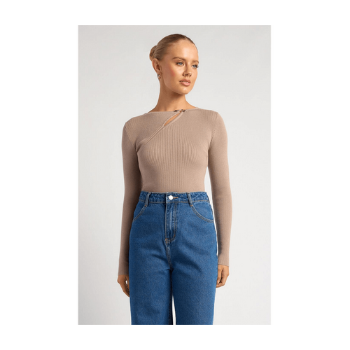 Silver Embellishment Cut Out Detail Knit Top (SKN934)
