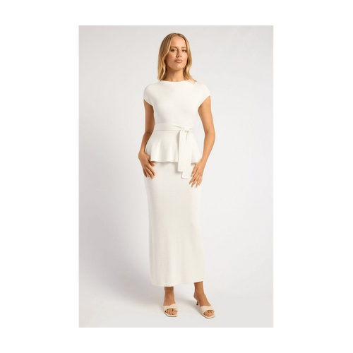 Cap Sleeve Knit Top And Midi Skirt Set With Waist Tie (SKN948)