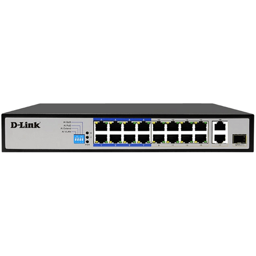 D-Link 18p Poe Switch 16 10/100mbps Poe+ Ports (150w) And 2 Gigabit Uplinks With Combo Sfp