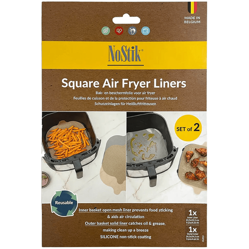 White Magic NoStik Silicone Fibreglass Square Air Fryer Liner Set of 2