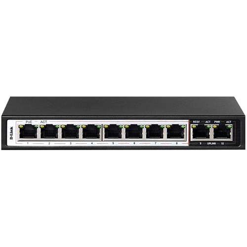 D-Link 10p 10/100mbps Poe Switch With 8 Long Reach Poe Ports (96w) And 2 Uplink Ports