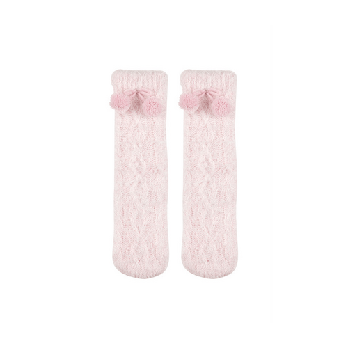Womens Hotty Super Soft Faux Sherpa Lined Slipper Socks with Non-Slip - Feather Yarn Cable Knit
