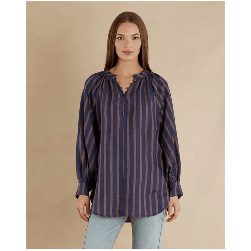 Amelius Estelle Linen Tunic Blouse - Navy