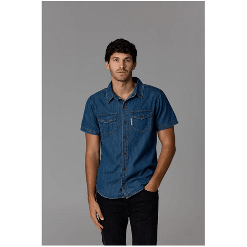 Society Of Wolves Short Sleeve Denim Shirt Dark Wash