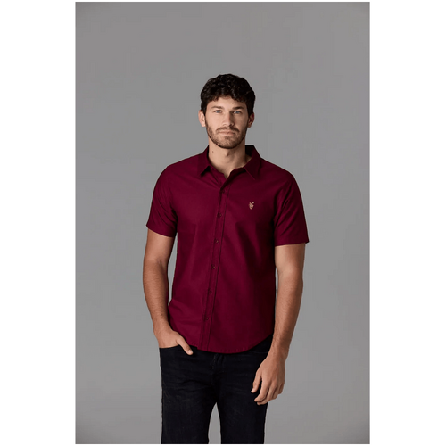 Society Of Wolves Short Sleeve Oxford Shirt Bordeaux