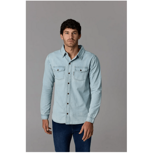 Society Of Wolves Long Sleeve Denim Shirt Light Wash