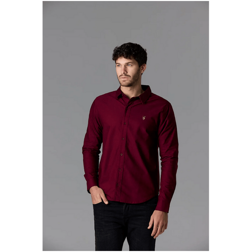 Society Of Wolves Long Sleeve Oxford Shirt Bordeaux