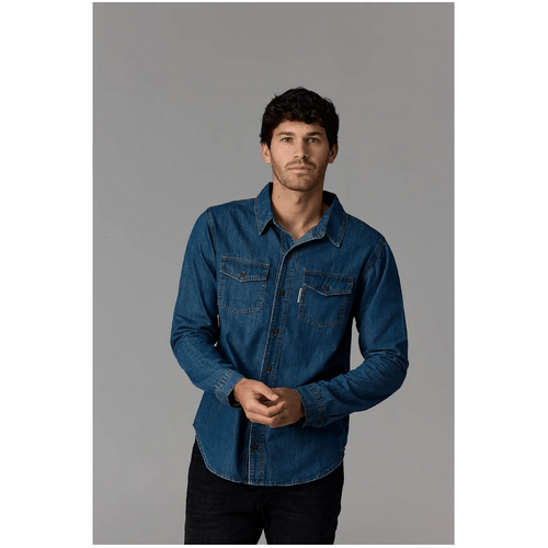 Society Of Wolves Long Sleeve Denim Shirt Dark Wash
