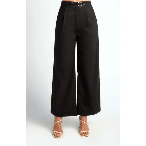 Faux Wool Wide Leg Pants With Gold Buckle Detail (SPA508A)