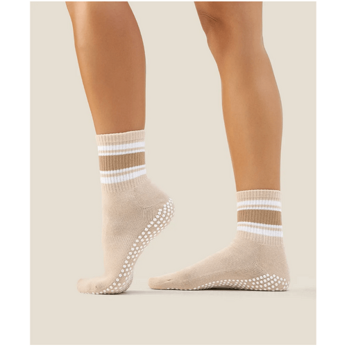 MoveActive Crew Grip Socks - Beige Stripes
