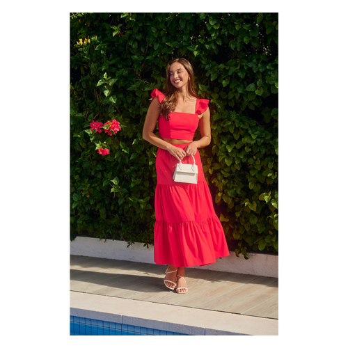 Cotton Frill Sleeve Top and Tiered Skirt Set (SSE496A)