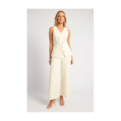 Tweed Asymmetric Top And Pants Set With Pearl Button Details (SSE508A)