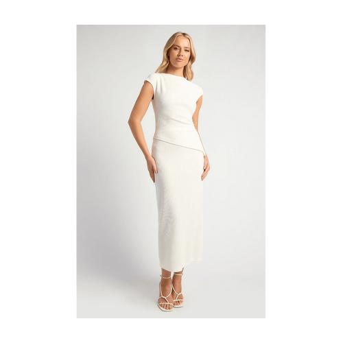 Textured Jersey Cap Sleeves Top And Skirt Set (SSE512A)