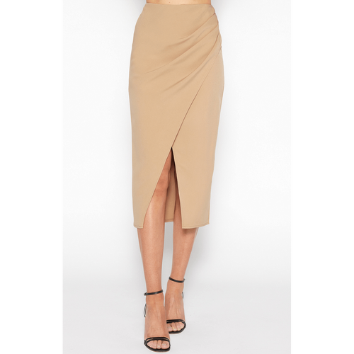 Stretch Fabric Side Pleated Detail Midi Skirt (SSK369A)
