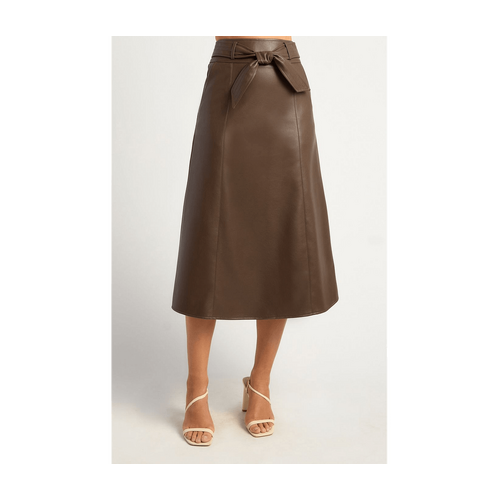 A Line Faux Leather Midi Skirt with Top Stitch Belt Detail (SSK384A)