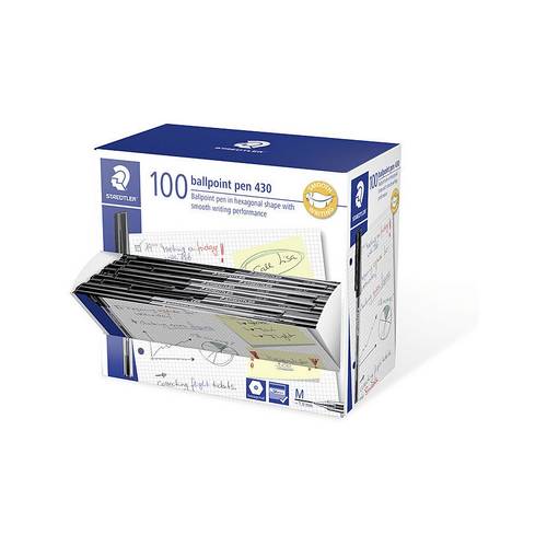 Staedtlertler Hexagonal Medium Ballpoint 430 Pens - Box of 100 - Black